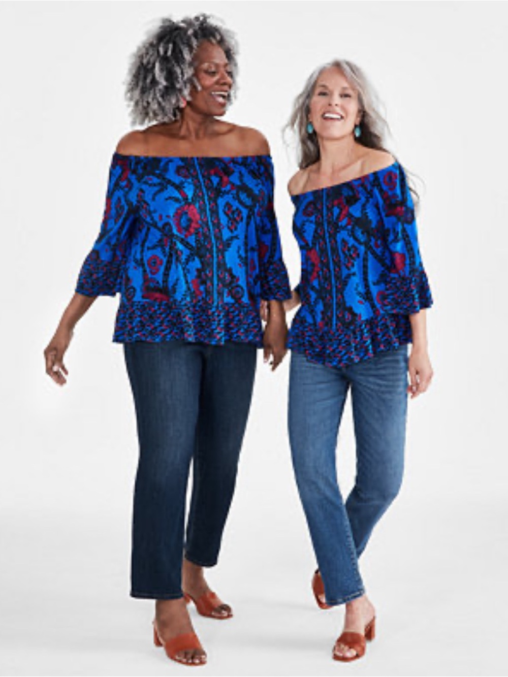 Style and co Blue and Red Floral Blouse